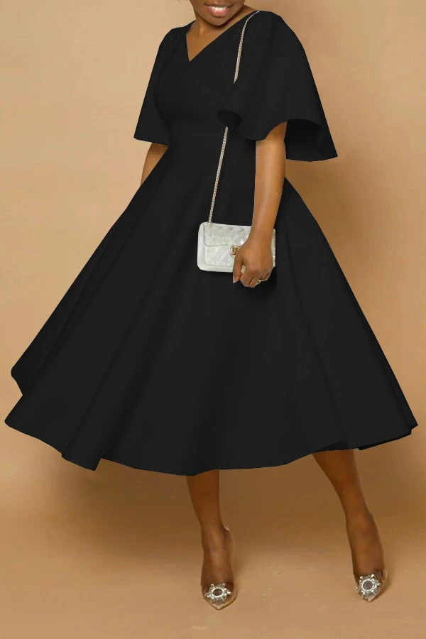 Elegant V-Neck Flutter Sleeve Dress 12 Elegant V-Neck Flutter Sleeve Dress - Image 12