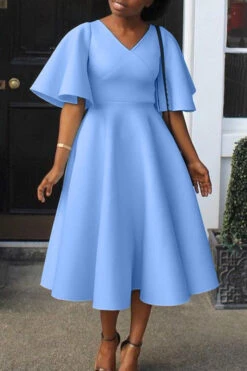 Elegant V-Neck Flutter Sleeve Dress 20 Elegant V-Neck Flutter Sleeve Dress -Acorpstyle XTF1281 BL 1