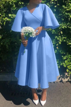 Elegant V-Neck Flutter Sleeve Dress 19 Elegant V-Neck Flutter Sleeve Dress -Acorpstyle XTF1281 BL 2