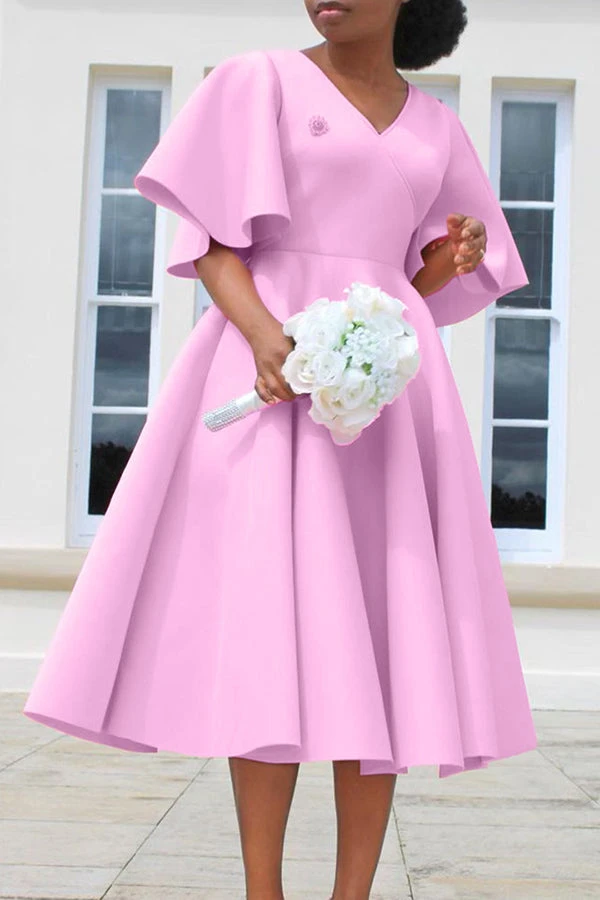 Elegant V-Neck Flutter Sleeve Dress 15 Elegant V-Neck Flutter Sleeve Dress - Image 15