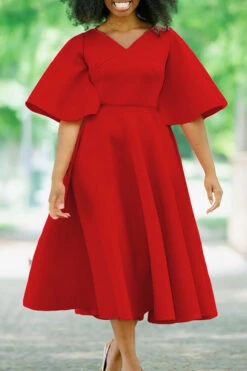 Elegant V-Neck Flutter Sleeve Dress 28 Elegant V-Neck Flutter Sleeve Dress -Acorpstyle XTF1281 RE 1