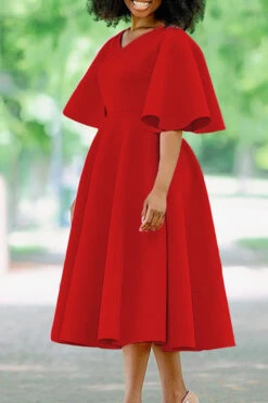 Elegant V-Neck Flutter Sleeve Dress 29 Elegant V-Neck Flutter Sleeve Dress -Acorpstyle XTF1281 RE 2