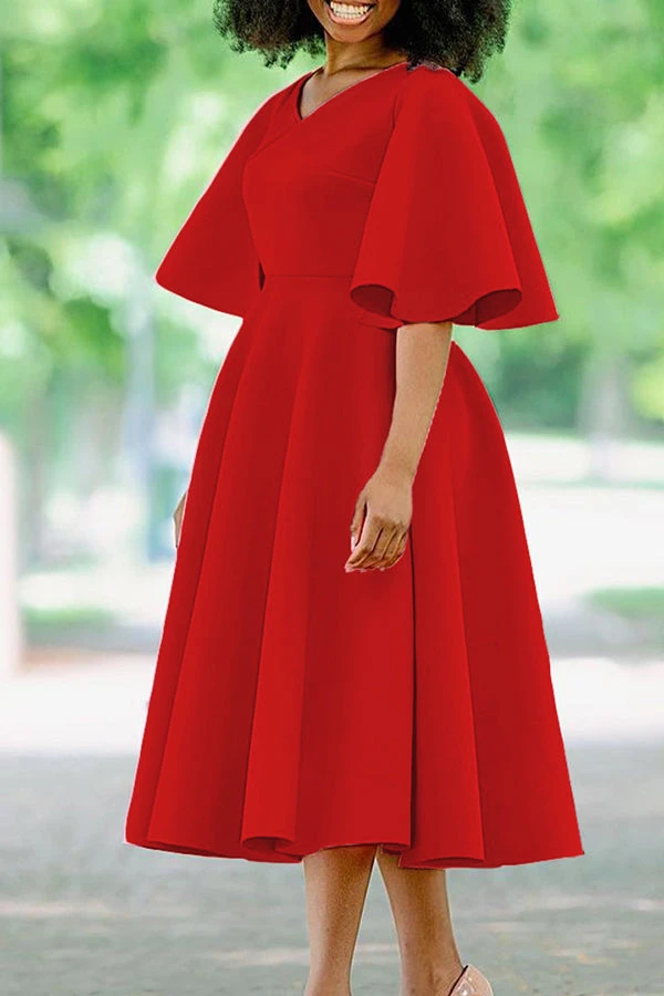 Elegant V-Neck Flutter Sleeve Dress 14 Elegant V-Neck Flutter Sleeve Dress - Image 14