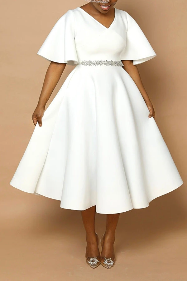 Elegant V-Neck Flutter Sleeve Dress 1 Elegant V-Neck Flutter Sleeve Dress