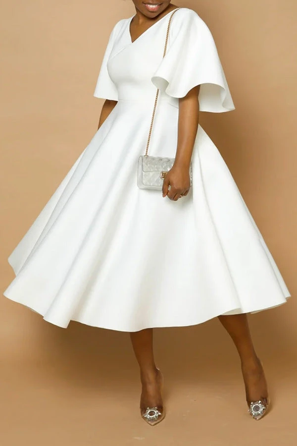 Elegant V-Neck Flutter Sleeve Dress 2 Elegant V-Neck Flutter Sleeve Dress - Image 2