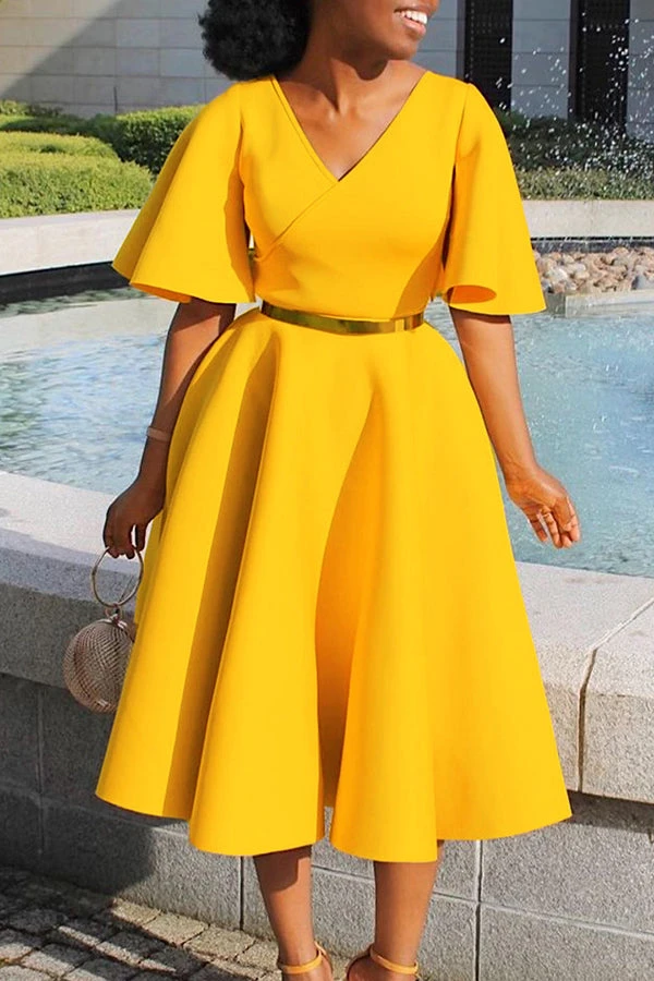 Elegant V-Neck Flutter Sleeve Dress 8 Elegant V-Neck Flutter Sleeve Dress - Image 8