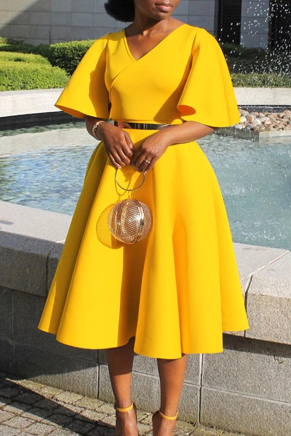 Elegant V-Neck Flutter Sleeve Dress 7 Elegant V-Neck Flutter Sleeve Dress - Image 7