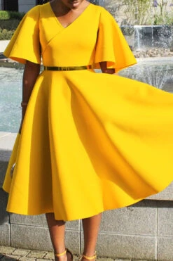 Elegant V-Neck Flutter Sleeve Dress 21 Elegant V-Neck Flutter Sleeve Dress -Acorpstyle XTF1281 YE 3