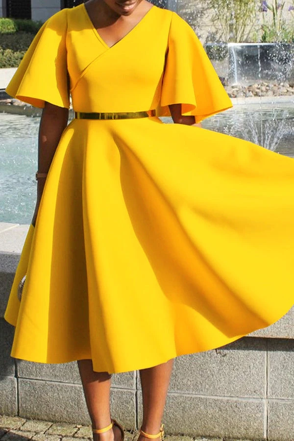 Elegant V-Neck Flutter Sleeve Dress 6 Elegant V-Neck Flutter Sleeve Dress - Image 6