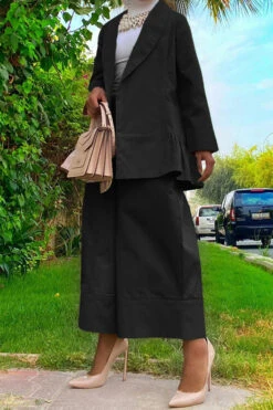 Ruffle Hem Jacket & High Waist Pants Set 10 Ruffle Hem Jacket & High Waist Pants Set -Acorpstyle XTF1502 BK 1