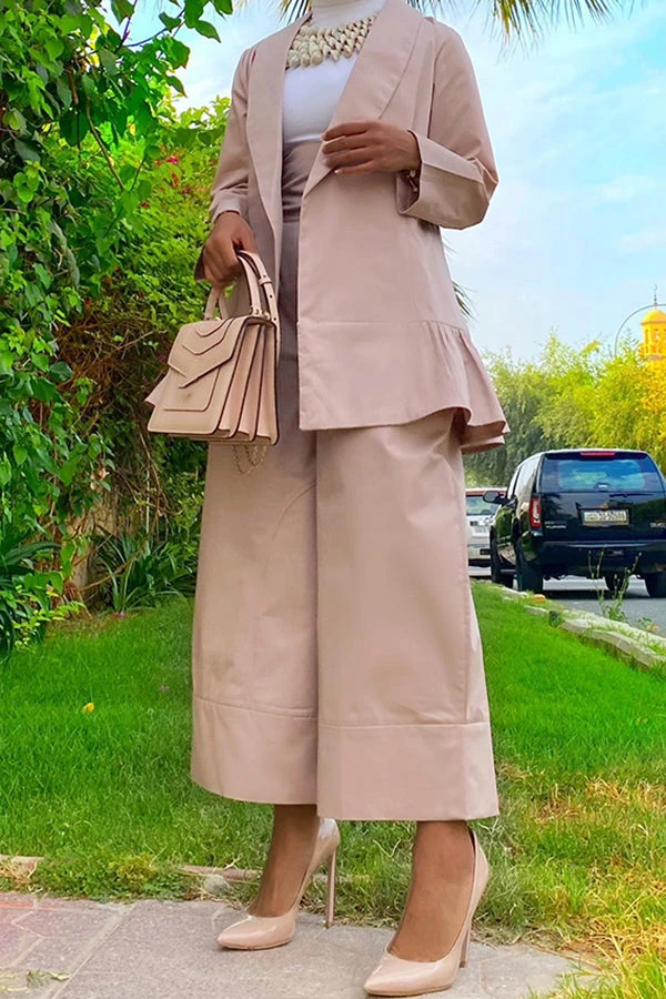 Ruffle Hem Jacket & High Waist Pants Set 1 Ruffle Hem Jacket & High Waist Pants Set