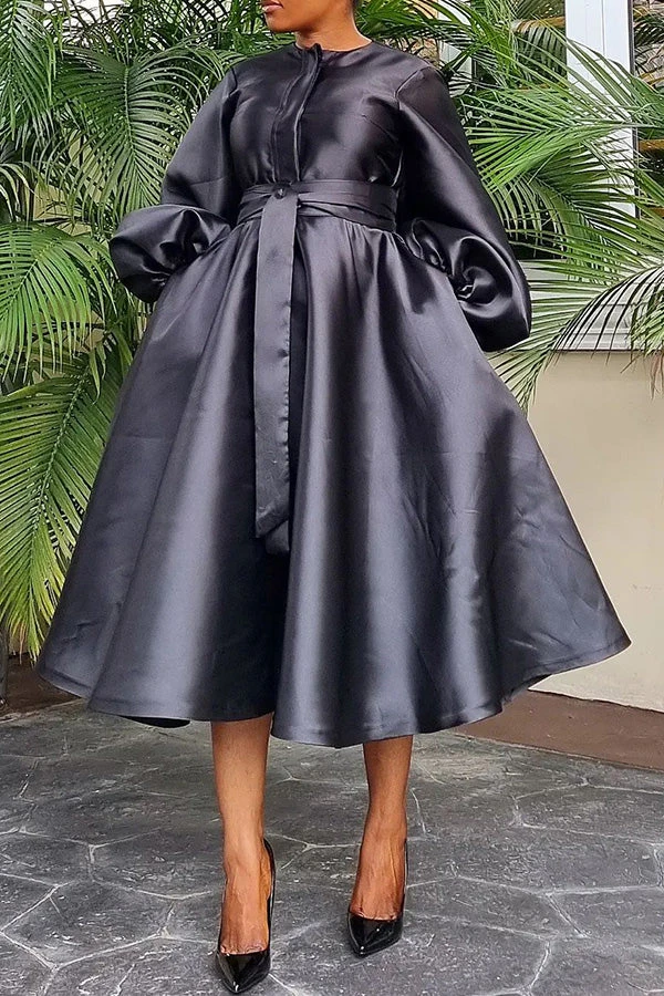 Luxury Balloon Sleeve Belted A-line Dress 7 Luxury Balloon Sleeve Belted A-line Dress - Image 7