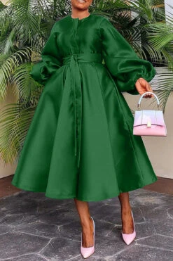 Luxury Balloon Sleeve Belted A-line Dress 17 Luxury Balloon Sleeve Belted A-line Dress -Acorpstyle XTF1506 GR 1