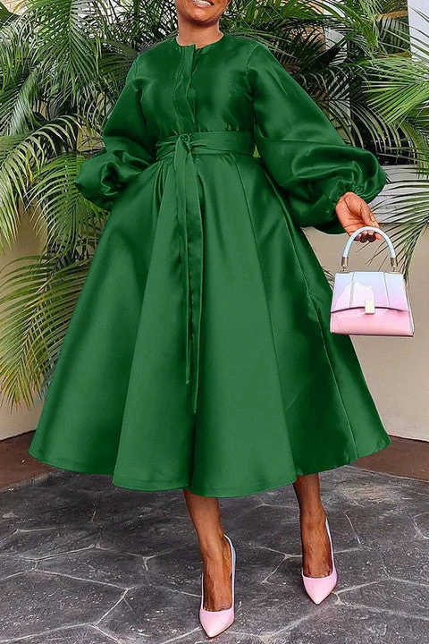 Luxury Balloon Sleeve Belted A-line Dress 9 Luxury Balloon Sleeve Belted A-line Dress - Image 9