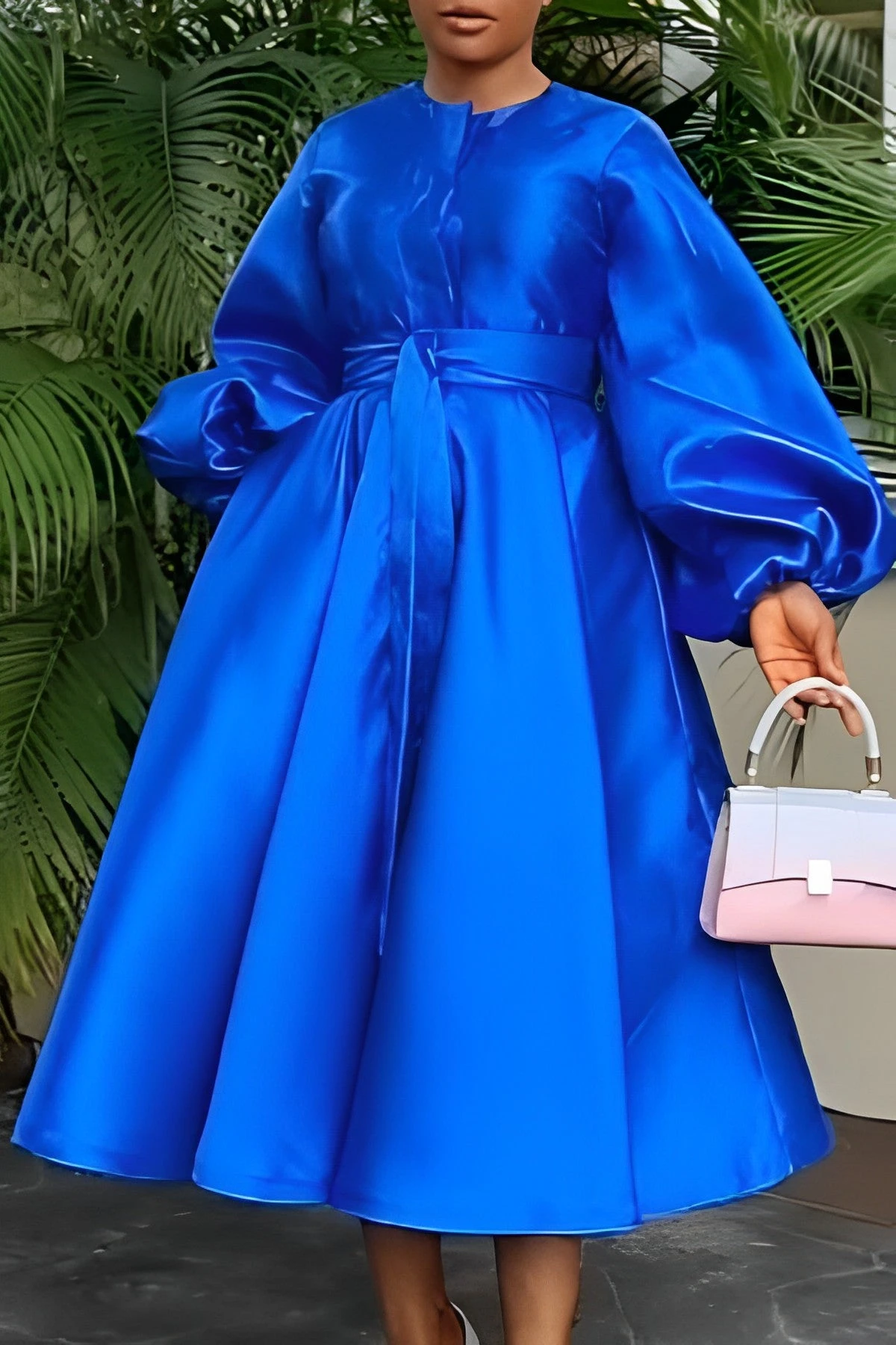 Luxury Balloon Sleeve Belted A-line Dress 2 Luxury Balloon Sleeve Belted A-line Dress - Image 2