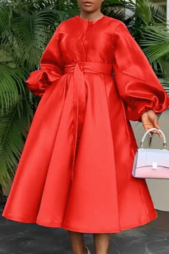 Luxury Balloon Sleeve Belted A-line Dress 12 Luxury Balloon Sleeve Belted A-line Dress -Acorpstyle XTF1506 RE 1 2