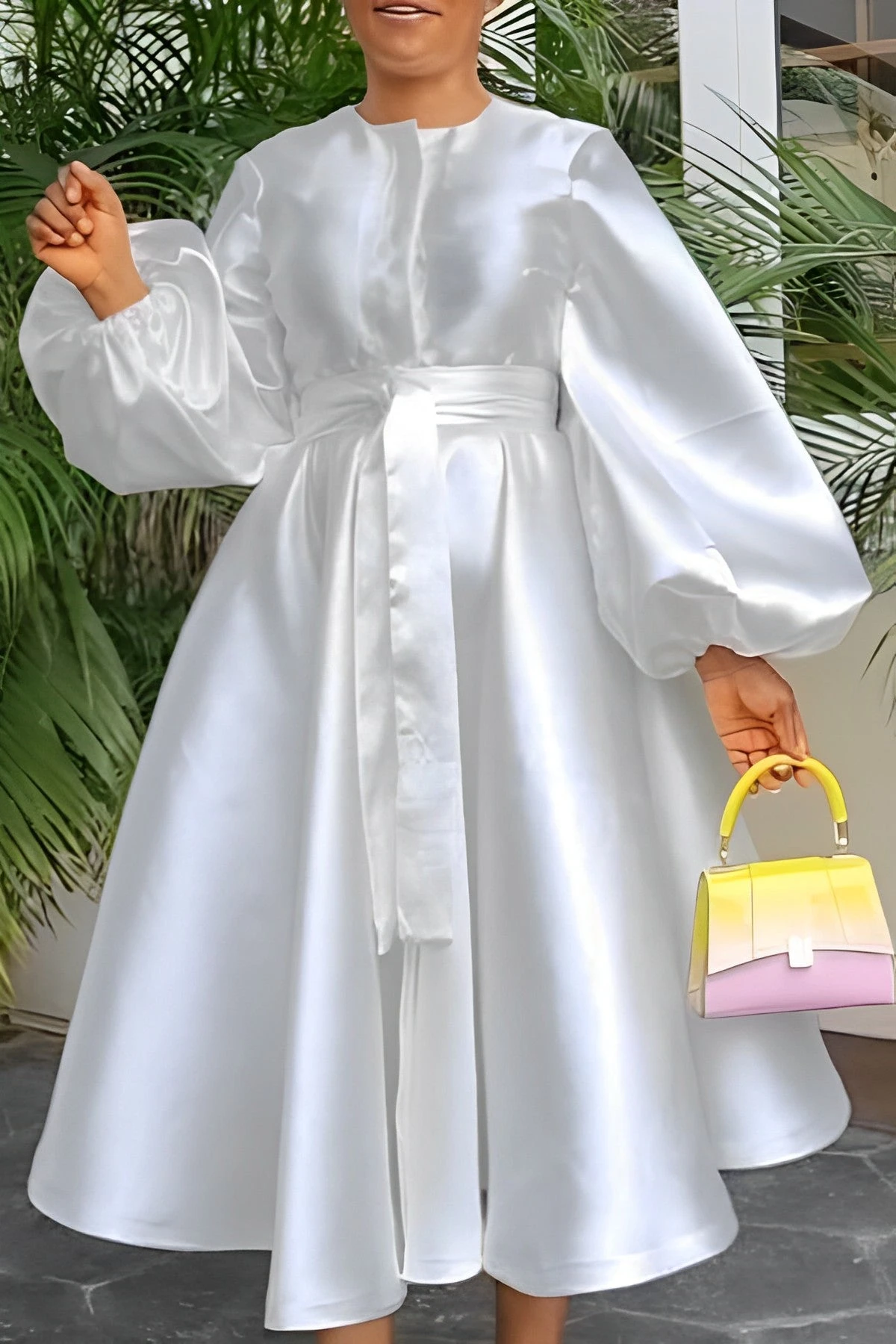 Luxury Balloon Sleeve Belted A-line Dress 6 Luxury Balloon Sleeve Belted A-line Dress - Image 6