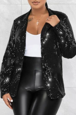 Sequin Lapel Button Front Blazer 23 Sequin Lapel Button Front Blazer -Acorpstyle XTF1632 BK 4 32df75be 4007 4d7a 8db1 f1bf6599c686