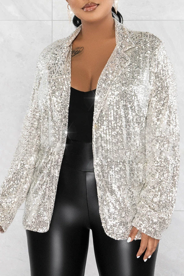 Sequin Lapel Button Front Blazer 2 Sequin Lapel Button Front Blazer - Image 2