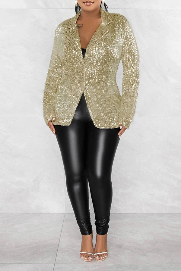 Sequin Lapel Button Front Blazer 10 Sequin Lapel Button Front Blazer - Image 10