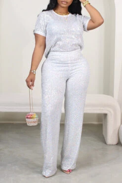 Sparkly Sequin T-shirt & Pants Set 12 Sparkly Sequin T-shirt & Pants Set -Acorpstyle XTF1658 SI 1