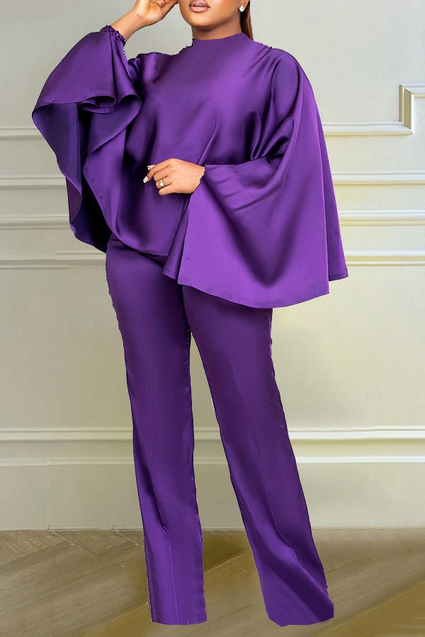 Batwing Sleeve Top & Straight Leg Pants Set 1 Batwing Sleeve Top & Straight Leg Pants Set