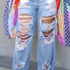 Chic Ripped Straight Leg Jeans