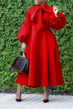 Elegant Bow Tie Lantern Sleeve Midi Dress 19 Elegant Bow Tie Lantern Sleeve Midi Dress -Acorpstyle XTF1746 RE 2