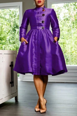 Faux Leather Trims Button Detail A-line Dress 10 Faux Leather Trims Button Detail A-line Dress -Acorpstyle XTF1996 PU 1 1