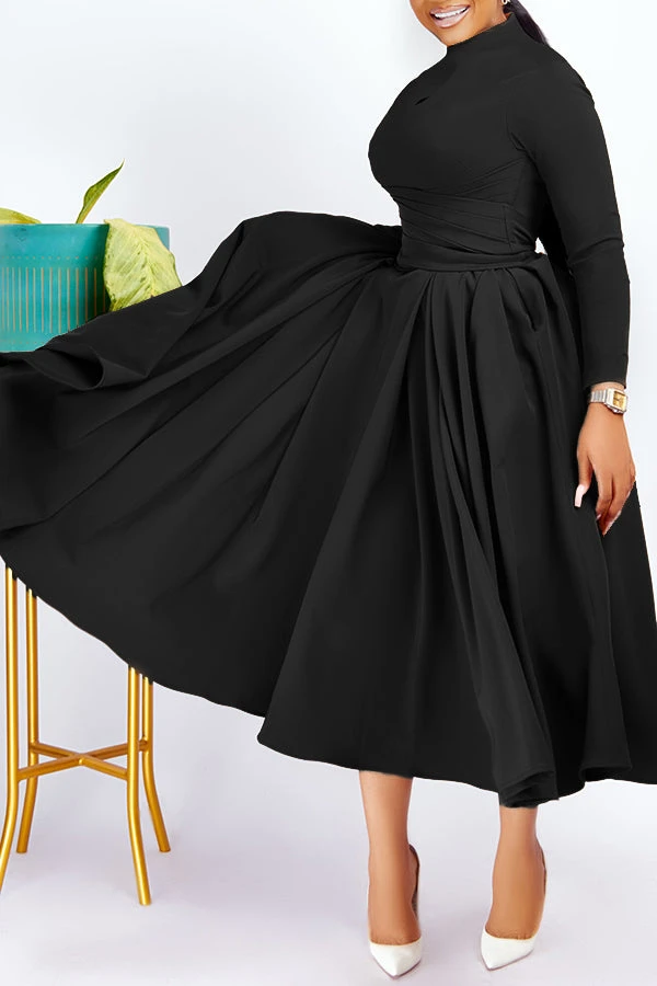 Elegant Mock Neck Belted Flare Dress 8 Elegant Mock Neck Belted Flare Dress - Image 8