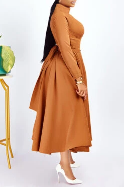 Elegant Mock Neck Belted Flare Dress 10 Elegant Mock Neck Belted Flare Dress -Acorpstyle XTF2439 BR 2
