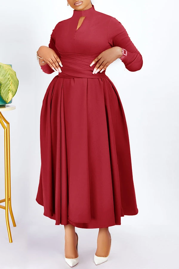 Elegant Mock Neck Belted Flare Dress 4 Elegant Mock Neck Belted Flare Dress - Image 4
