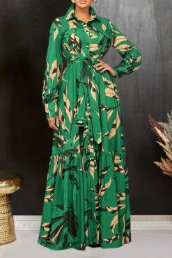 Women's Print Ruffle Hem Shirt Dress 8 Women's Print Ruffle Hem Shirt Dress -Acorpstyle XTF2645 GR 1