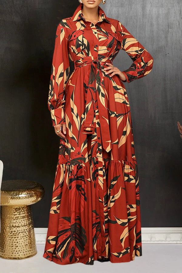 Women's Print Ruffle Hem Shirt Dress 1 Women's Print Ruffle Hem Shirt Dress