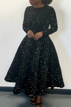 Sparkly Sequin A-line Evening Dress 25 Sparkly Sequin A-line Evening Dress -Acorpstyle XTF3033 BK 1