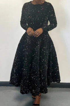 Sparkly Sequin A-line Evening Dress 26 Sparkly Sequin A-line Evening Dress -Acorpstyle XTF3033 BK 2