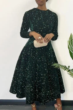 Sparkly Sequin A-line Evening Dress 29 Sparkly Sequin A-line Evening Dress -Acorpstyle XTF3033 GR 2