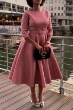 Elegant Belted Ruffle Hem Midi Dress