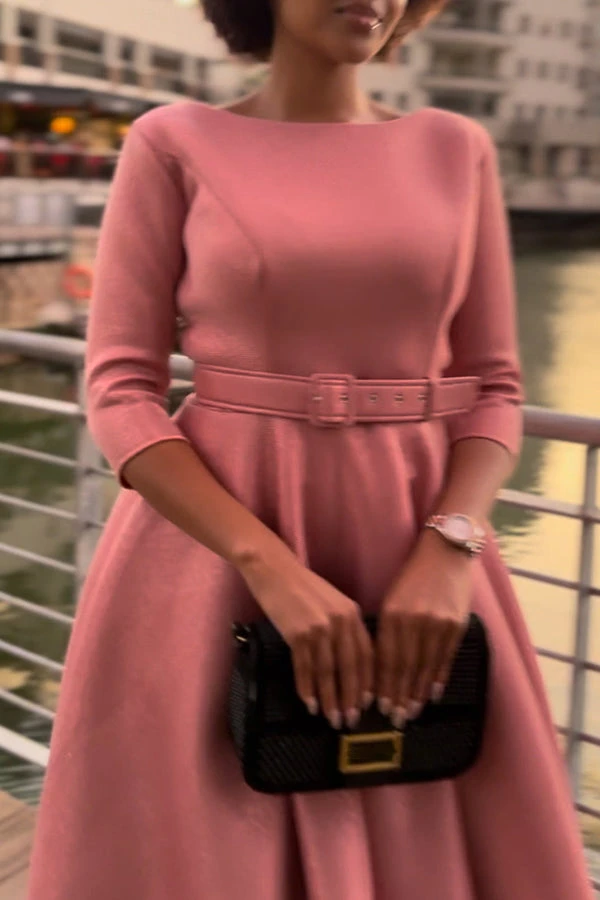 Elegant Belted Ruffle Hem Midi Dress 2 Elegant Belted Ruffle Hem Midi Dress - Image 2