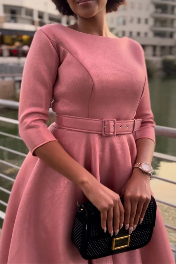 Elegant Belted Ruffle Hem Midi Dress 4 Elegant Belted Ruffle Hem Midi Dress - Image 4