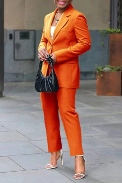 Stylish Lapel Neck Pocket Blazer & Pants Set -Acorpstyle XTF3405 OR 2