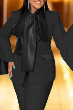 Pretty Satin Self-tie Neck Blouse 15 Pretty Satin Self-tie Neck Blouse -Acorpstyle XTF3424 BK 1