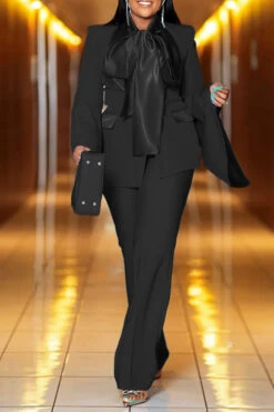 Pretty Satin Self-tie Neck Blouse 16 Pretty Satin Self-tie Neck Blouse -Acorpstyle XTF3424 BK 2