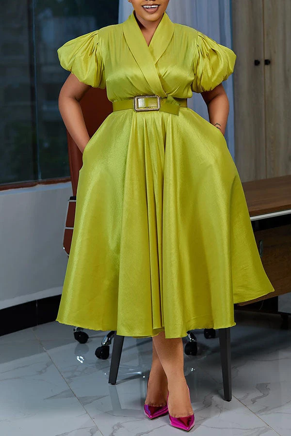 Elegant Overlap Collar A-line Midi Dress 1 Elegant Overlap Collar A-line Midi Dress