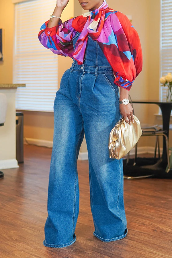 Stylish Denim Bandeau Wide Leg Jumpsuit 2 Stylish Denim Bandeau Wide Leg Jumpsuit - Image 2