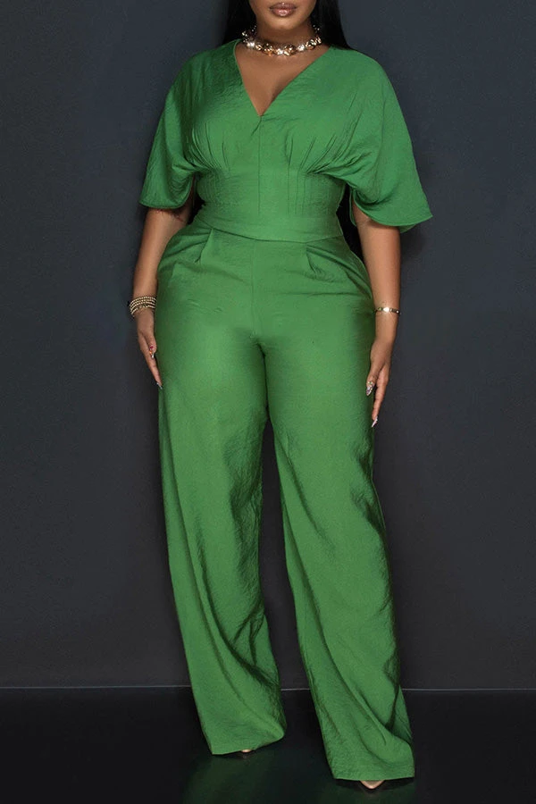 Chic V Neck Short Sleeve Wide Leg Jumpsuit 1 Chic V Neck Short Sleeve Wide Leg Jumpsuit