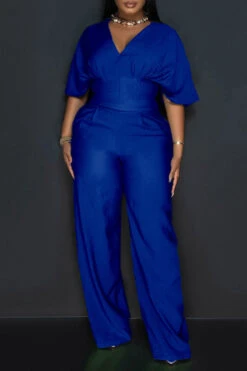 Chic V Neck Short Sleeve Wide Leg Jumpsuit 13 Chic V Neck Short Sleeve Wide Leg Jumpsuit -Acorpstyle XTF4116 RB 2