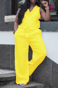 Solid Button Up Vest & Wide Leg Pants Set 11 Solid Button Up Vest & Wide Leg Pants Set -Acorpstyle XTF5029 YE 2 e255a35b 19b6 4eb5 9579 21f96e19bc5b