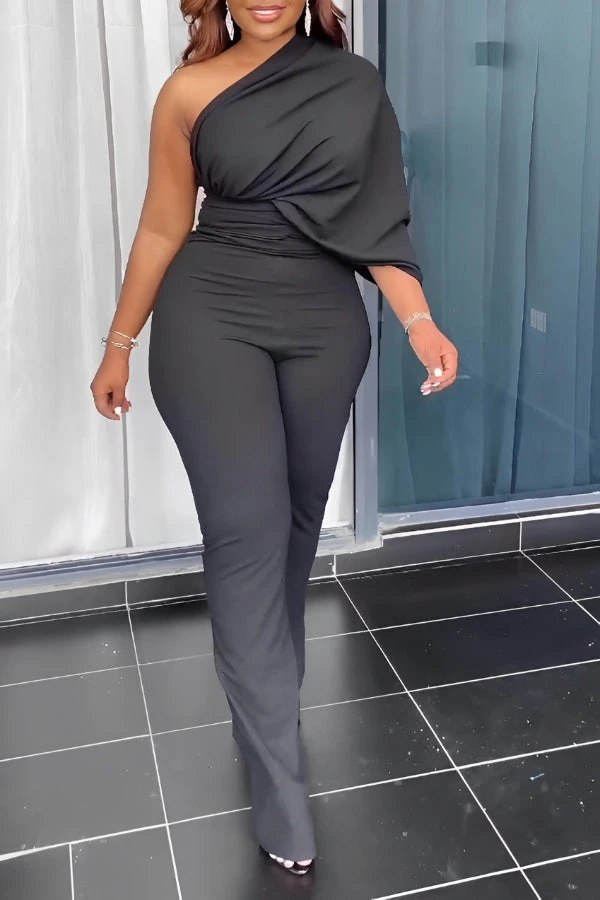 Stylish One Shoulder Ruched Jumpsuit 2 Stylish One Shoulder Ruched Jumpsuit - Image 2