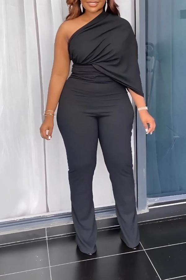 Stylish One Shoulder Ruched Jumpsuit 3 Stylish One Shoulder Ruched Jumpsuit - Image 3